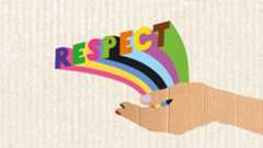 Visuel pour la campagne Respect de l'EPFL: une main tenant un arc-en-ciel avec le mot "respect"