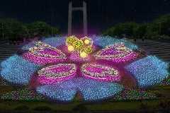 花と光のライトアップイベントが東京・木場公園で、江戸の水路を再現＆桜の立体花壇