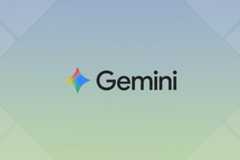 The Gemini logo, featuring a colorful, four-pointed star icon to the left of the word Gemini in black text, set against a professional flat design background with soft blue and green gradients and subtle geometric patterns.