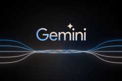 The Gemini logo, featuring the word Gemini in a light blue to white gradient, with a four-pointed star replacing the dot over the i. Below the logo, several thin, wavy lines in shades of blue, pink, and white converge and intertwine in the center, then diverge again, all against a dark, slightly textured background.