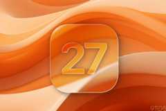A 16:9 aspect ratio image featuring a rounded square icon with the number 27 in orange, set against a background of flowing orange and peach waves.