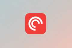 A red square icon with rounded corners featuring a white abstract symbol resembling a stylized C or concentric arcs, set against a professional flat design background with soft patterns and gradients.