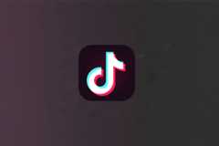 The TikTok app icon, a white musical note with cyan and magenta shadows, centered on a dark gray background with subtle hexagonal patterns and a soft purple gradient.