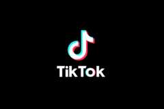 The TikTok logo, featuring a white musical note icon with cyan and red shadows, and the word TikTok in white text, all on a black background.