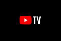 The YouTube TV logo, featuring a red play button icon next to the white text TV, set against a black background.