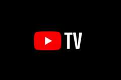 The YouTube TV logo, featuring a red play button icon next to the white text TV, centered on a black background.