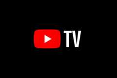 The YouTube TV logo, featuring a red play button icon next to the white text TV, set against a black background.