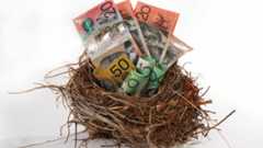 Australian dollar notes in a nest, symbolising a nest egg.