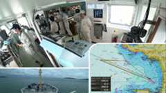 汐路丸での操船実験の様子