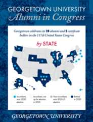 A map of the United States shows where Georgetown alumni were elected to Congressional seats.