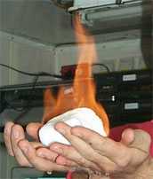 Photograph of burning methane hydrate