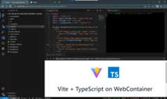 Screenshot of Vite server running in Jsh terminal and previewing the page