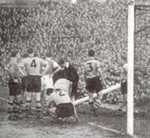 Reg Cutler destroys goalpost