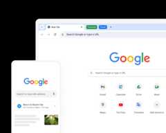 A mobile device and a desktop computer both show the Google homepage on Chrome.