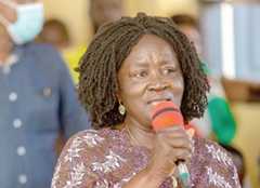 Prof. Naana Jane Opoku Agyemang (right) and Mrs Gizelle Tetteh Agbotui (middle), Member of Parliament, Awutu Senya West, presenting the items to Ms Milicent Amoah (left), Administrator, Royal Seed Orphanage. Picture: NII MARTEY M. BOTCHWAY