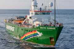 Crew Onboard Arctic Sunrise in the Pacific Ocean. © Tomás Munita / Greenpeace