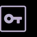 A simple line drawing of a key inside a rectangular box with rounded corners, all outlined in light purple.