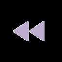 Two triangle points facing left, resembling a rewind symbol, in light purple color on a white background.