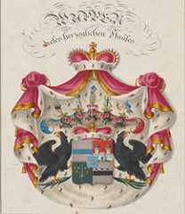 Verliehenes Wappen der Herzöge von Leuchtenberg von 1817. (Bayerisches Hauptstaatsarchiv, Adelsmatrikel L2)