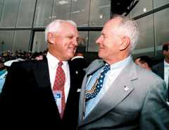 National World War II Museum President Nick Mueller, left, and historian Stephen Ambrose envisioned a museum to honor D-Day veterans, but the multimillion-dollar complex pays a greater tribute. (National World War II Museum)