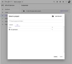 Screenshot of APIs and Services Cloud Console with no existing project