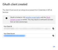 Screenshot of OAuth Client ID and Client Secret