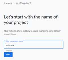 Screenshot of naming a project