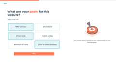 HubSpot AI website generator showing option to select goals for your website.