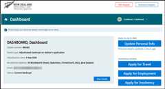 Screenshot of dashboard screen showing other options available after an application has been accepted.