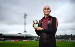 Georgie Kelly of Bohemians with the SSE Airtricity / SWI Player of the Month Award for May 2021 at Bohemians FC in Dublin. Picture: David Fitzgerald/Sportsfile