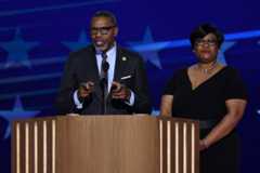NAACP President and CEO Derrick Johnson speaks during the first day of the Democratic National Convention in Chicago in August.