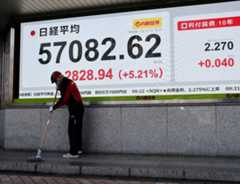 The Nikkei 225 stock index crossed 57,000 for the first time on Monday following Sunday's election.