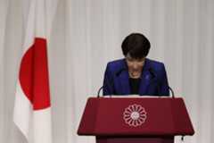 Prime Minister Sanae Takaichi addresses a news conference at her ruling party's headquarters in Tokyo on Monday, a day after the Liberal Democratic Party won a landslide victory in the Lower House election.