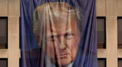A banner with Trump's face.