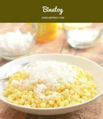 Binatog is a Philippine popular street food made of boiled white corn and topped with grated coconut, margarine, and salt.