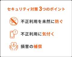 セキュリティ対策3つのポイント 不正利用を未然に防ぐ 不正利用に気づく 損害の補償