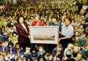 Patricia Cook , second left, retiring head of Westholme’s Middle and Lower Schools at her farewell assembly in 1993. She received a painting from Lyndsey Jackson, chair of the Westholme Association and Christine Harrison and Betty Aspden who were