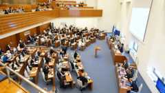 Ratsversammlung Ratssaal Der Ratssaal von der Empore während der Ratsversammlung.