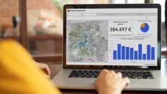 Bildschirm mit Dashboard von Stadtplan Leipzig, Zahlen und Digagrammen