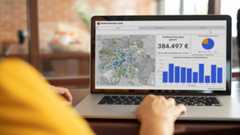 Bildschirm mit Dashboard von Stadtplan Leipzig, Zahlen und Digagrammen