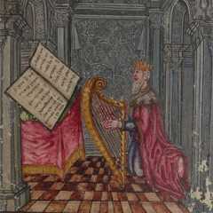 Illuminated manuscript depicting a man playing a harp.