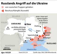 Karte: Russlands Angriff auf die Ukraine, Stand: 29. Februar 2024 | picture-alliance | dpa-infografik GmbH 