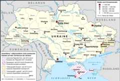 Übersichtskarte der Ukraine mit allen Städten über 100.000 Einwohnern Wikimedia | Lencer |cc by-sa/3.0/de 