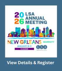  2026 LSA Annual Meeting graphic with colorful New Orleans skyline and river