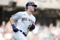 Pittsburgh Pirates v Milwaukee Brewers MILWAUKEE, WISCONSIN - JUNE 17: Joey Wiemer #28 of the Milwaukee Brewers hits a two-run home run against the Pittsburgh Pirates in the third inning at American Family Field on June 17, 2023 in Milwaukee, Wisconsin. (Photo by Patrick McDermott/Getty Images)