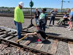Photo of campers learning about switches and track geometry