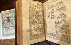 Pic 2: The foundation of Tenochtitlan in a copy of the Codex Mendoza (L) and in Purchas’s ‘Pilgrimes’ (R)
