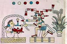 Pic 12: Life and death go hand in hand: it’s Death that cuts the umbilical cord, so Life can begin...! (Codex Laud, original in the Bodleian Library, Oxford)