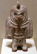 Pic 6: Late Classic period Maya ceramic figure depicting the merging of human (arms and legs) with animal ‘spirit helper’ (owl’s face). The owl represents dark shamanic forces