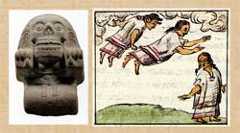 Pic 16: Statue of a Cihuateotl (left), National Museum of Anthropology, Mexico City; ‘descending goddesses’, Florentine Codex Book IV, right